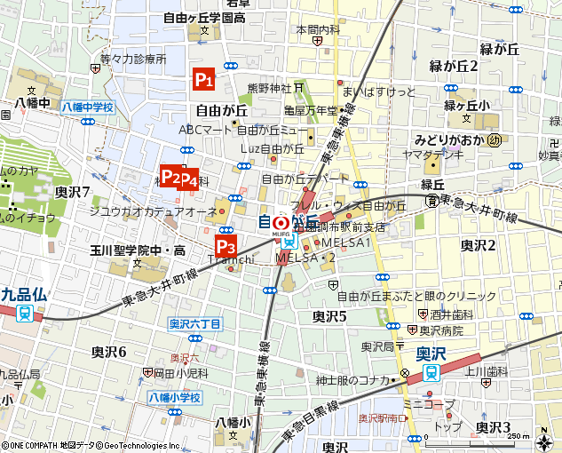 田園調布駅前支店付近の地図